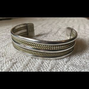 Vntg Stamped Sterling Silver Rope Brass Cuff LATON 925 Mexico Southwest Native